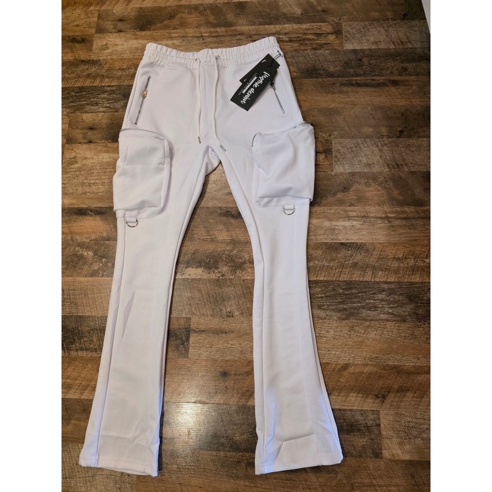 Motive Denim White Cargo Flare Sweatpants Mens Medium NWT Streetwear Jogger